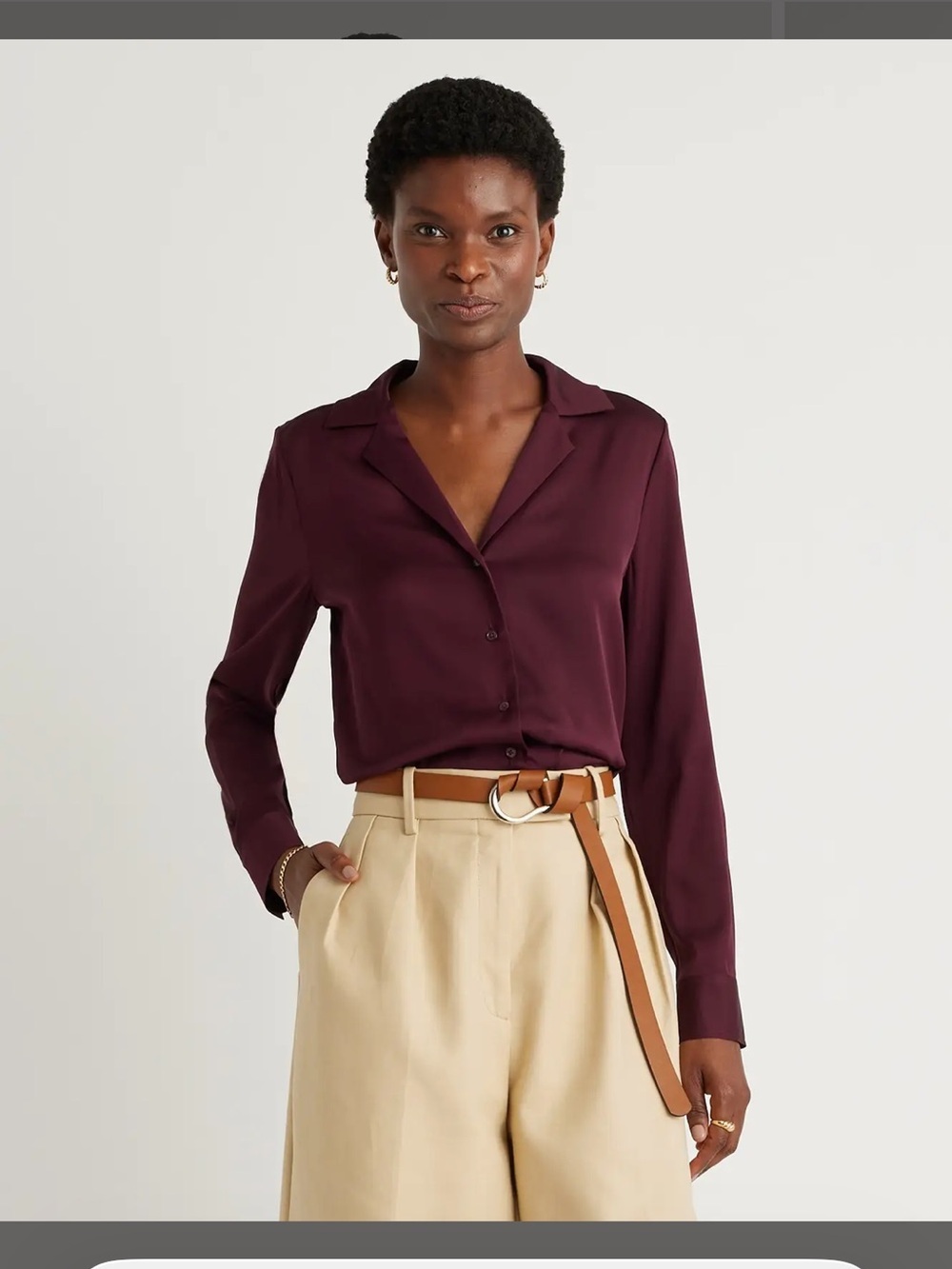 Quince Washable Silk Stretch Notch Collar Blouse Wine Testing Red Sz S NEW